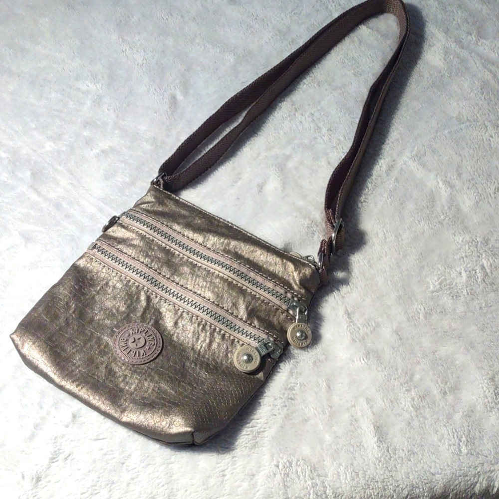 Kipling Alvar Extra Small Pewter Metallic 3 Pocket Mini Crossbody EUC
